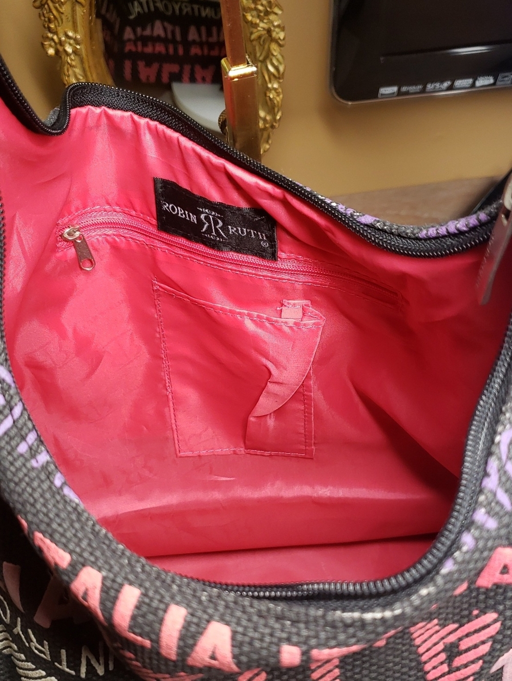 Italia Robin Ruth Distressed Black, Pink & Purple Logo Hobo Bag NWT! - Picture 4 of 4